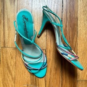 Hippopotamus Brazil Teal Heeled Sandals, Size 8